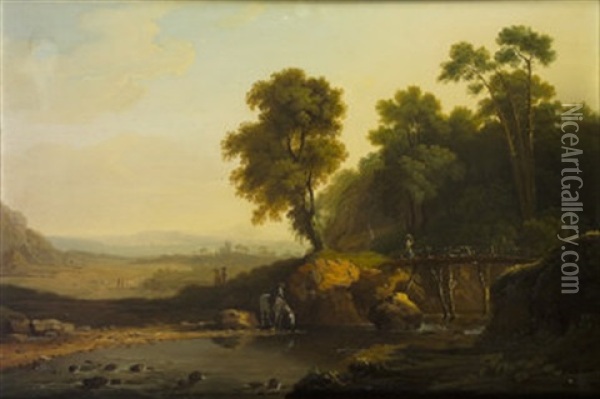 Landscape With River And Horse With Rider Oil Painting - Thomas Roberts