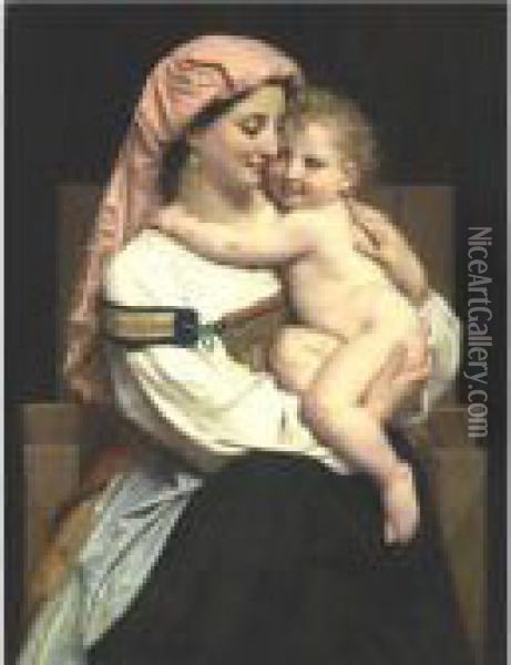 Woman Of Cervara And Her Child Oil Painting - William-Adolphe Bouguereau