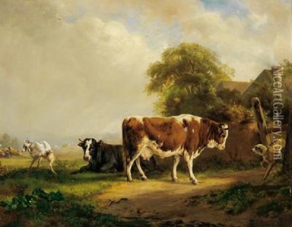 Herd Of Animals In A Pasture Oil Painting - Antoine Pierre Philippe La Penne
