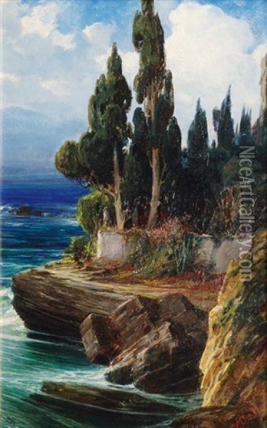 Mediterranean Coastal Landscape Oil Painting - Albertus (Johannes A.) Wirth