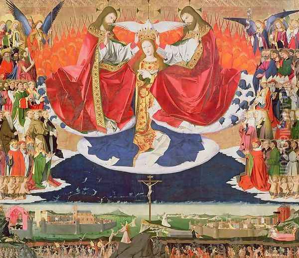 The Coronation of the Virgin, completed 1454 2 Oil Painting - Enguerrand Quarton