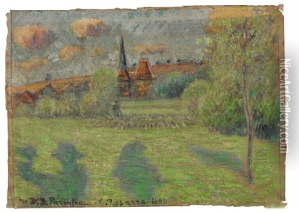 Berger Et Eglise D'eragny Oil Painting - Camille Pissarro