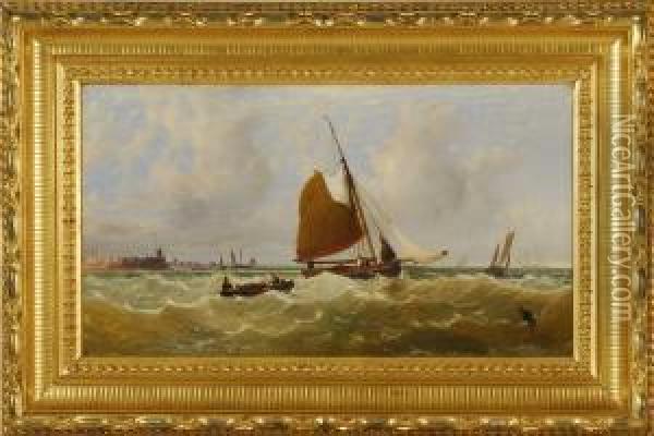 Shipping Off The Essex Coast Oil Painting - James M., Meadows Snr.