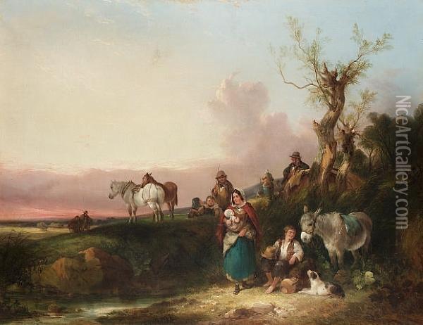 A Gypsy Camp Oil Painting - Snr William Shayer
