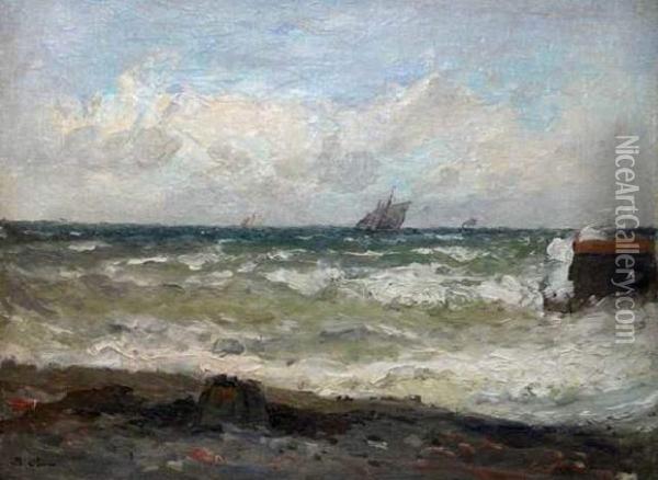 Coup De Vent En Mer. Oil Painting - Jean-Baptiste Olive