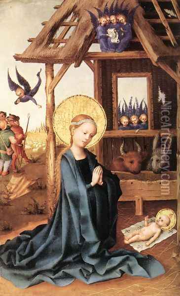 Adoration of the Child Jesus 1445 Oil Painting - Stefan Lochner