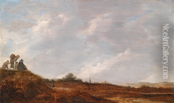 Dunenlandschaft Mit Einem Zeichner Und Zuschauern Oil Painting - Salomon van Ruysdael