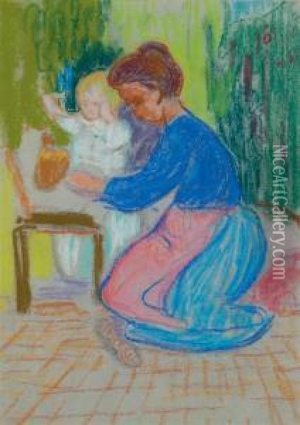 Femme Et Enfant Oil Painting - Jean Misceslas Peske