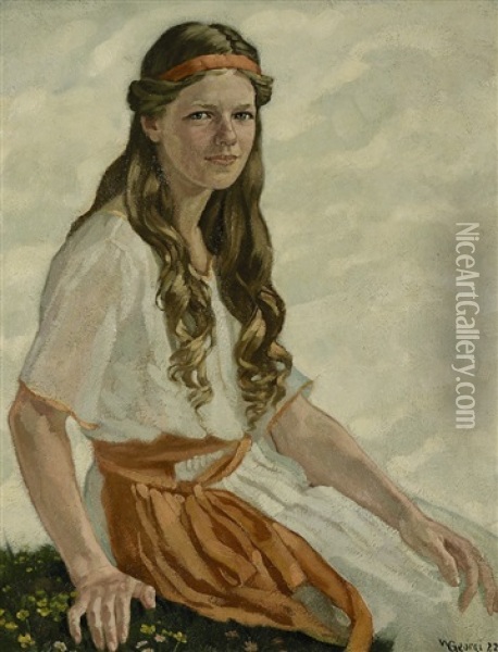 Portrait Einer Jungen Frau In Weisem Kleid Oil Painting - Walter Georgi