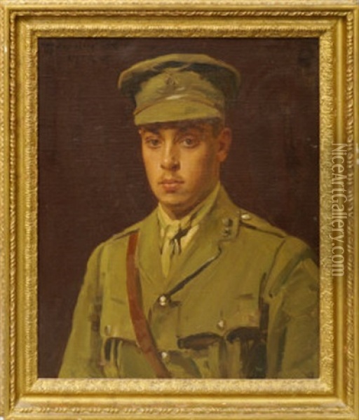 Portrait Of An Infantryman, Great War Oil Painting - William Gunning King