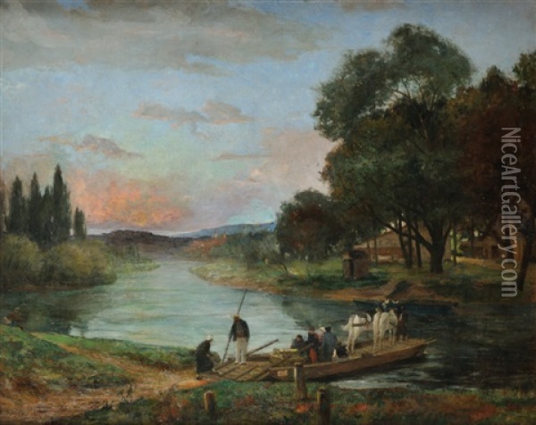 Le Passage Du Gue Oil Painting - Adolphe Felix Cals
