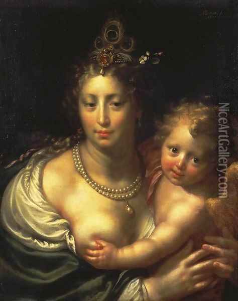 Venus and Cupid Oil Painting - Paulus Moreelse