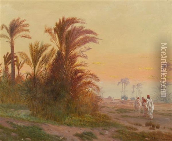 Beduinen In Einer Oase Bei Cairo Oil Painting - Otto Pilny
