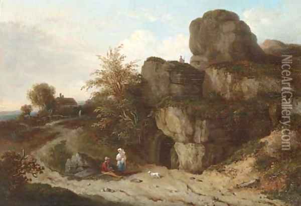 Figures by a cave, near Tunbridge Wells Oil Painting - English School