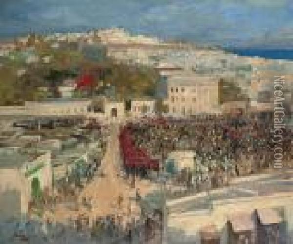 The Moorish Flag, Hoisted On The German Legation, Tangier Oil Painting - John Lavery
