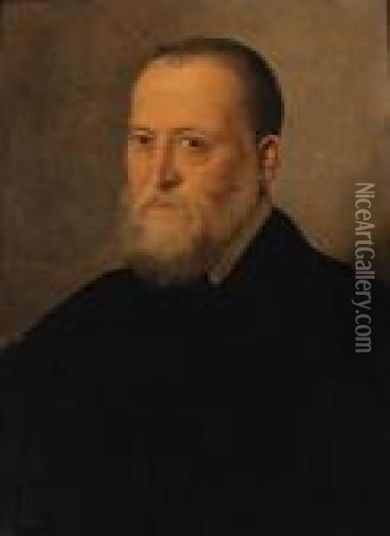 Portrait Of A Gentleman, Bust-length, In Black Costume Oil Painting - Jan Steven van Calcar