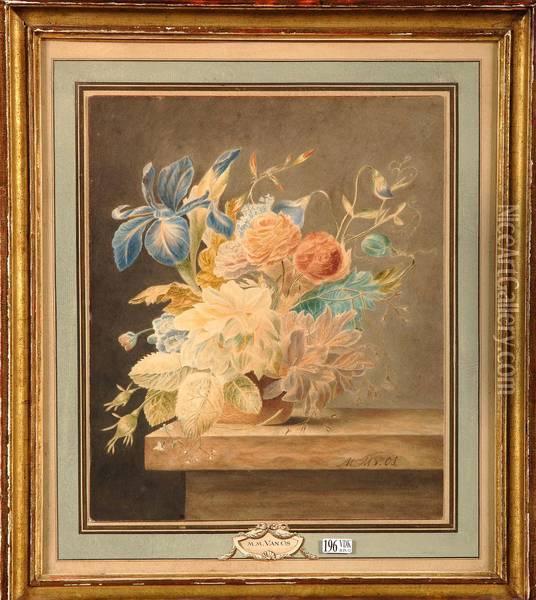 Vase De Fleurs Sur Un Entablement Oil Painting - Maria Margrita Van Os