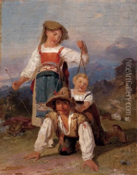 Spielende Kinder Bei Rom Oil Painting - Johann Baptist Kirner