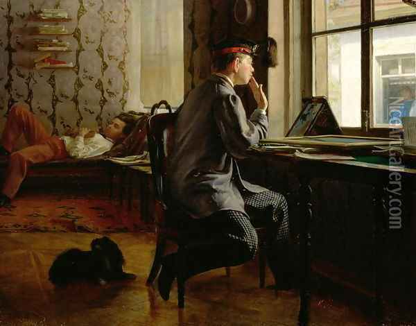 Preparing for Examinations, 1864 Oil Painting - Ilya Efimovich Efimovich Repin