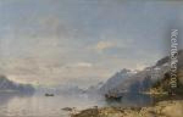 Fjord Landscape Oil Painting - Georg Anton Rasmussen