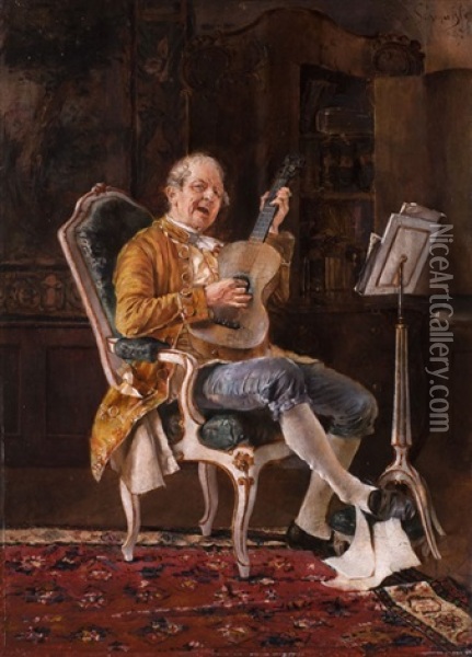 Der Alte Gitarrrenspieler Oil Painting - Leopold Schmutzler