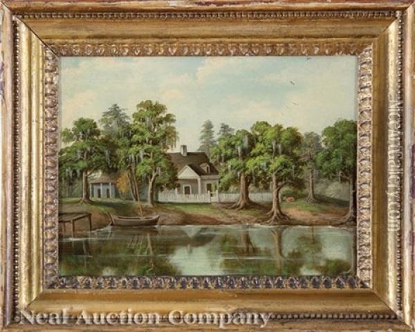 On The Tchefunte River, (tchefuncta.) Madisonville, La. / House Of Mr. Lesassier Oil Painting - George David Coulon