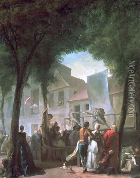 A Street Show in Paris La Parade du Boulevard 1760 Oil Painting - Gabriel Jacques de Saint-Anton