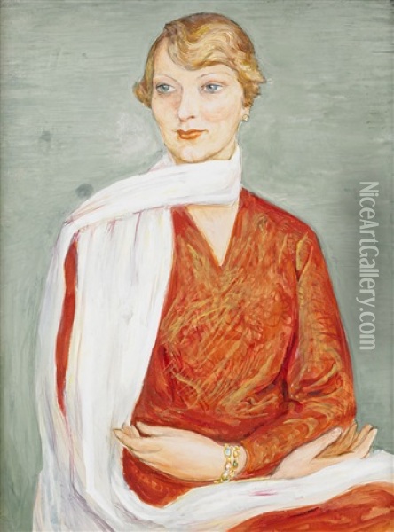 Damen Med Den Vita Sjalen Oil Painting - Nils Dardel