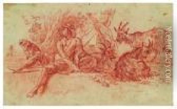 Sitzender Hirte Mit Hund Und Drei Ziegen Oil Painting - Nicolaes Berchem