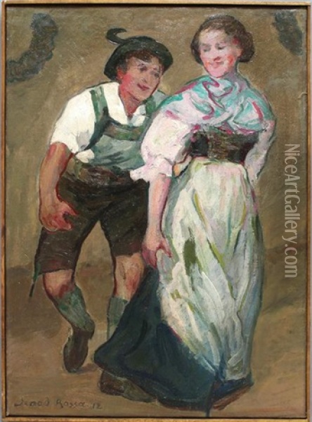 Tanzendes Madchen Und Junge In Tracht Oil Painting - Paul Schad-Rossa
