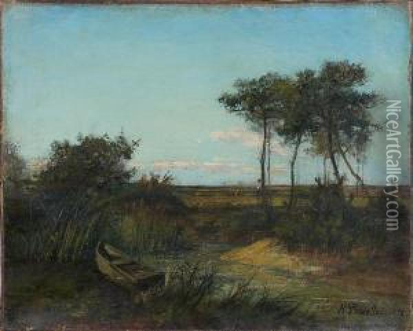 Berger Sur Des Echasses Dans Un Paysage Marecageux Oil Painting - Hippolyte Pradelles