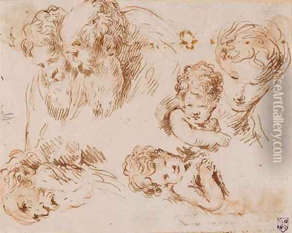 Différentes études de têtes dont trois vieillards, deux enfants et une femme Oil Painting - Mariotti, Giovanni Battista