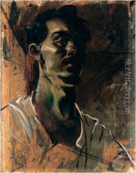 Self-portrait, The Reverse With The Goatherd Oil Painting - Alexander Evgenievich Yakovlev