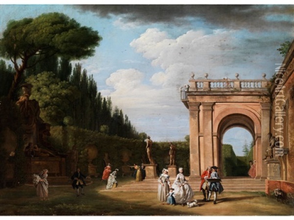 Garten Der Villa Ludovisi In Rom (after Claude Joseph Vernet) Oil Painting - Jean Baptiste Lallemand