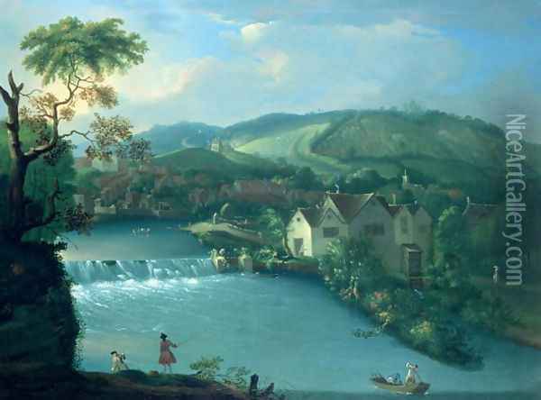 The City Weir, Bath, looking towards Walcot Oil Painting - Thomas Ross