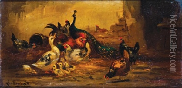 Le Paon Au Milieu De La Basse Cour Oil Painting - Claude Guilleminet