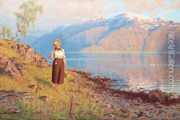 By The Fjord Oil Painting - Hans Dahl