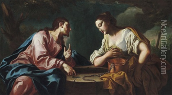 Cristo E La Samaritana Al Pozzo: Christus Und Die Samariterin Oil Painting - Giovanni Battista Pittoni the younger