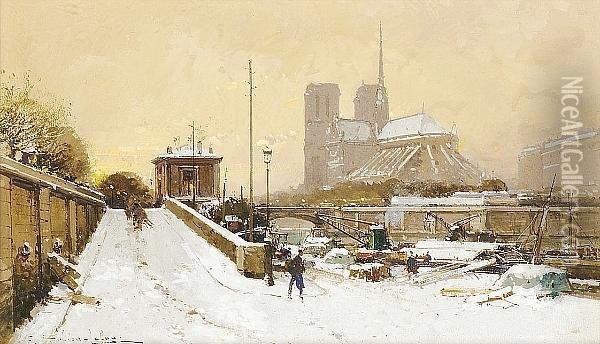 Notre Dame, Paris Oil Painting - Eugene Galien-Laloue