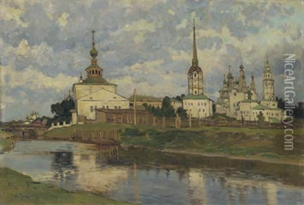 View Of Russian Church, Perm Oil Painting - Alexandr Vladimirovich Makovsky