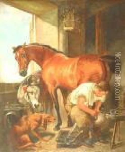 Shoeing The Mare Oil Painting - William Widgery