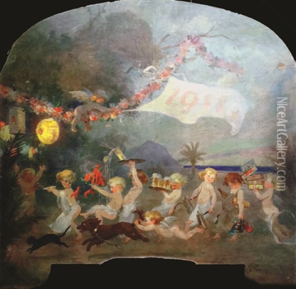 Allegorie A L'ete (carnaval De Nice 1911?) Oil Painting - Jules Alexandre Gruen