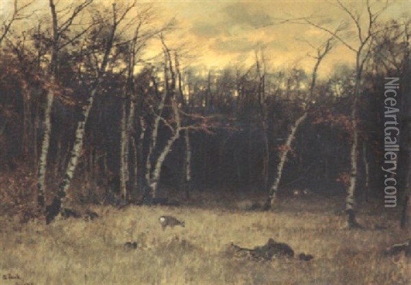 Reh Auf Herbstlicher Waldwiese Oil Painting - August Fink
