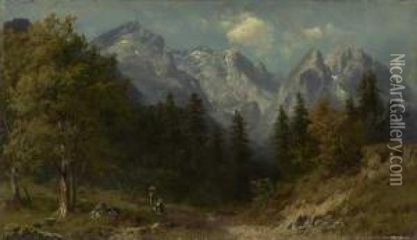 Sommertag Mit Alpenpanorama Oil Painting - Ludwig Correggio