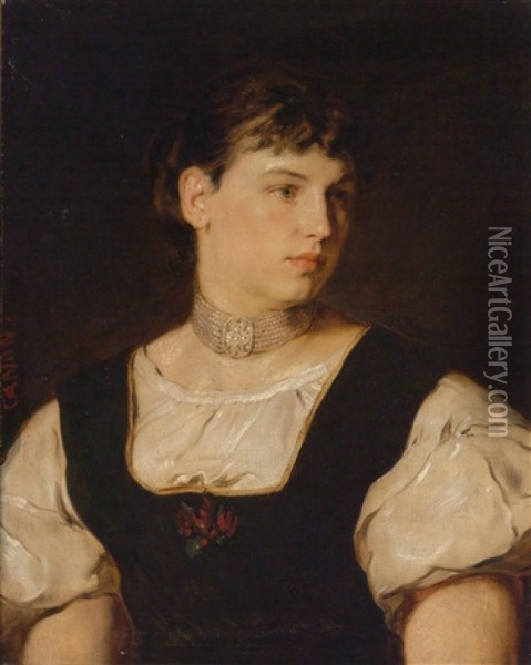 Bildnis Einer Jungen Frau Mit Perlenkropfband Oil Painting - Hans Canon