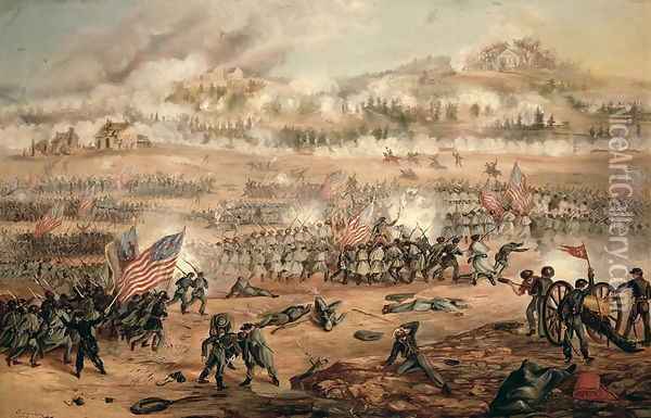 The Union attack on Marye's Heights during the Battle of Fredericksburg, 13th December 1862 Oil Painting - Frederick Carada