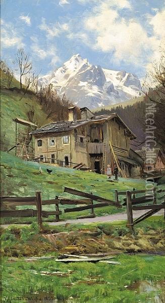Alpine Landscape Oil Painting - Peder Mork Monsted