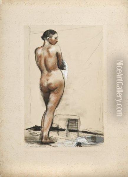 Femme Nue Debout A Sa Toilette Oil Painting - France Leplat