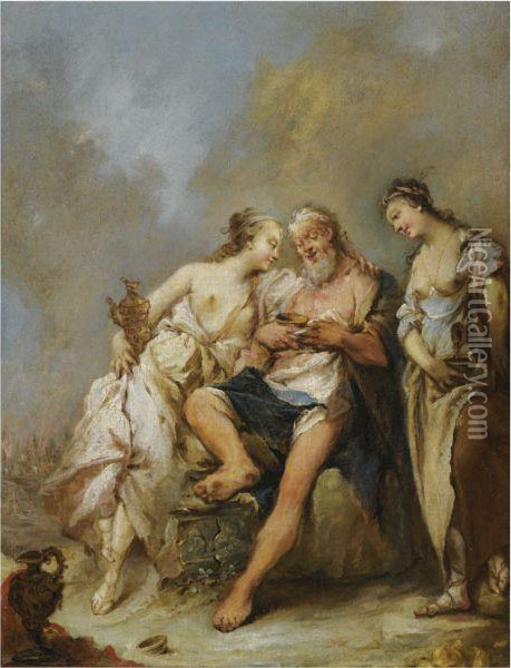 Lot And His Daughters Oil Painting - Giovanni Antonio Guardi
