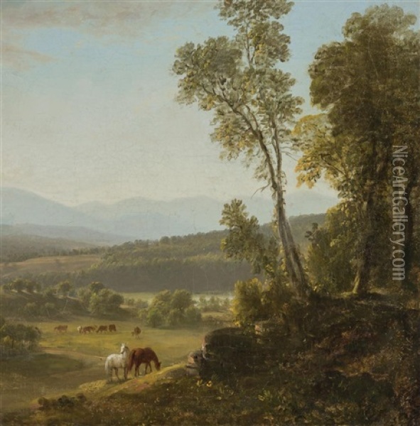 Mountain Landscape With Horses Oil Painting - Asher Brown Durand